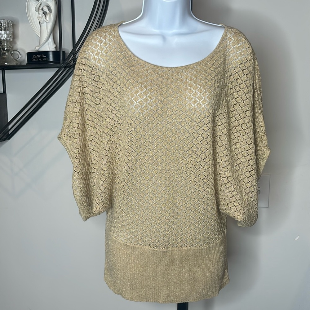 NY & Co. | Metallic Gold Stretchy Wide Sleeve Sweater - M